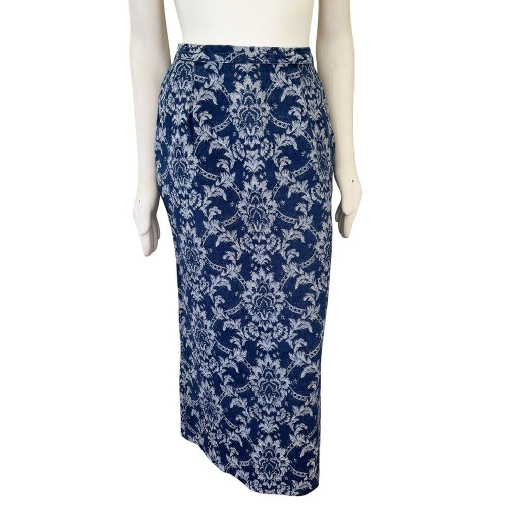 VTG Straight Fit Tapestry Denim Maxi Skirt Jean Skirt in Dark Wash  SZ S